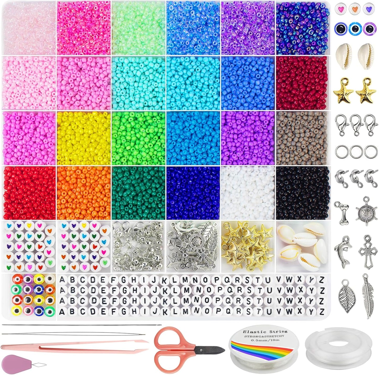 4mm Glass Seed Beads for Jewelry Making - DIY Bracelet Kit with Letter Beads & Elastic String | Perfect for Friendship & Waist Beads
