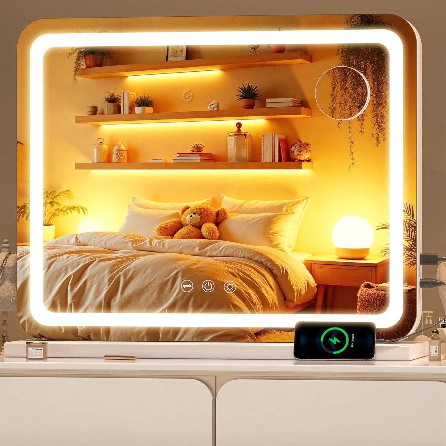 LED Makeup Mirror with Lights - 23" x 18" Dimmable Vanity Mirror | 10X Magnification, Smart Touch, USB Charging