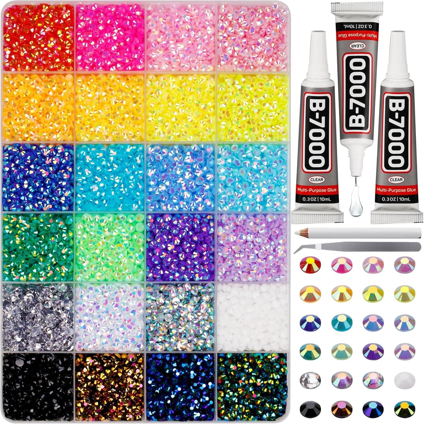 Red Rhinestones Bedazzler Kit - 6500 Pcs Flatback Crystals & B7000 Glue | 2-6mm Resin Gems for Crafts, Clothes, Shoes, Nails