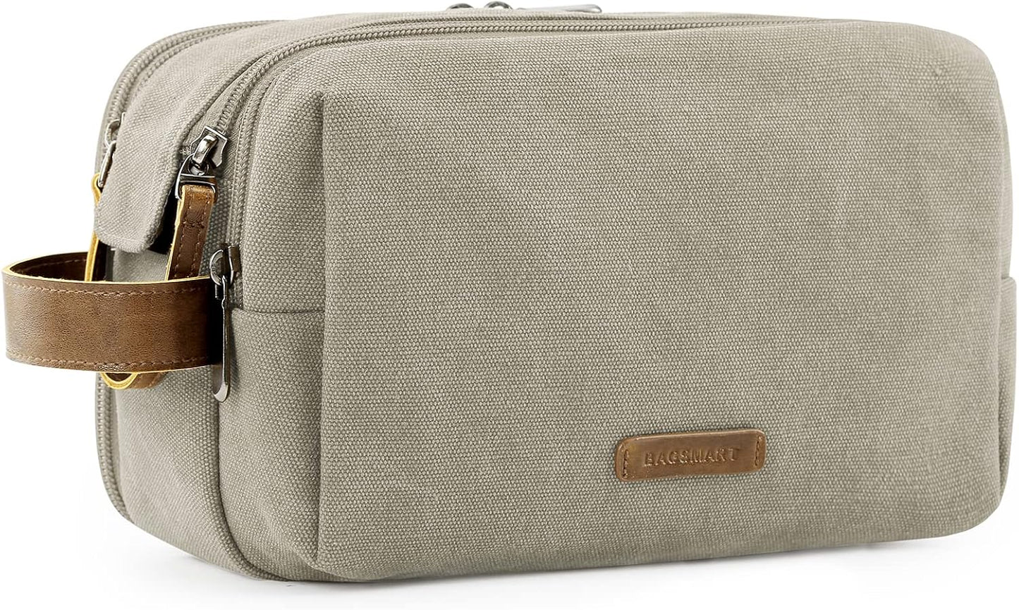 Toiletry Bag for Men - Water-Resistant Canvas Travel Organizer | Medium Grey Dopp Kit