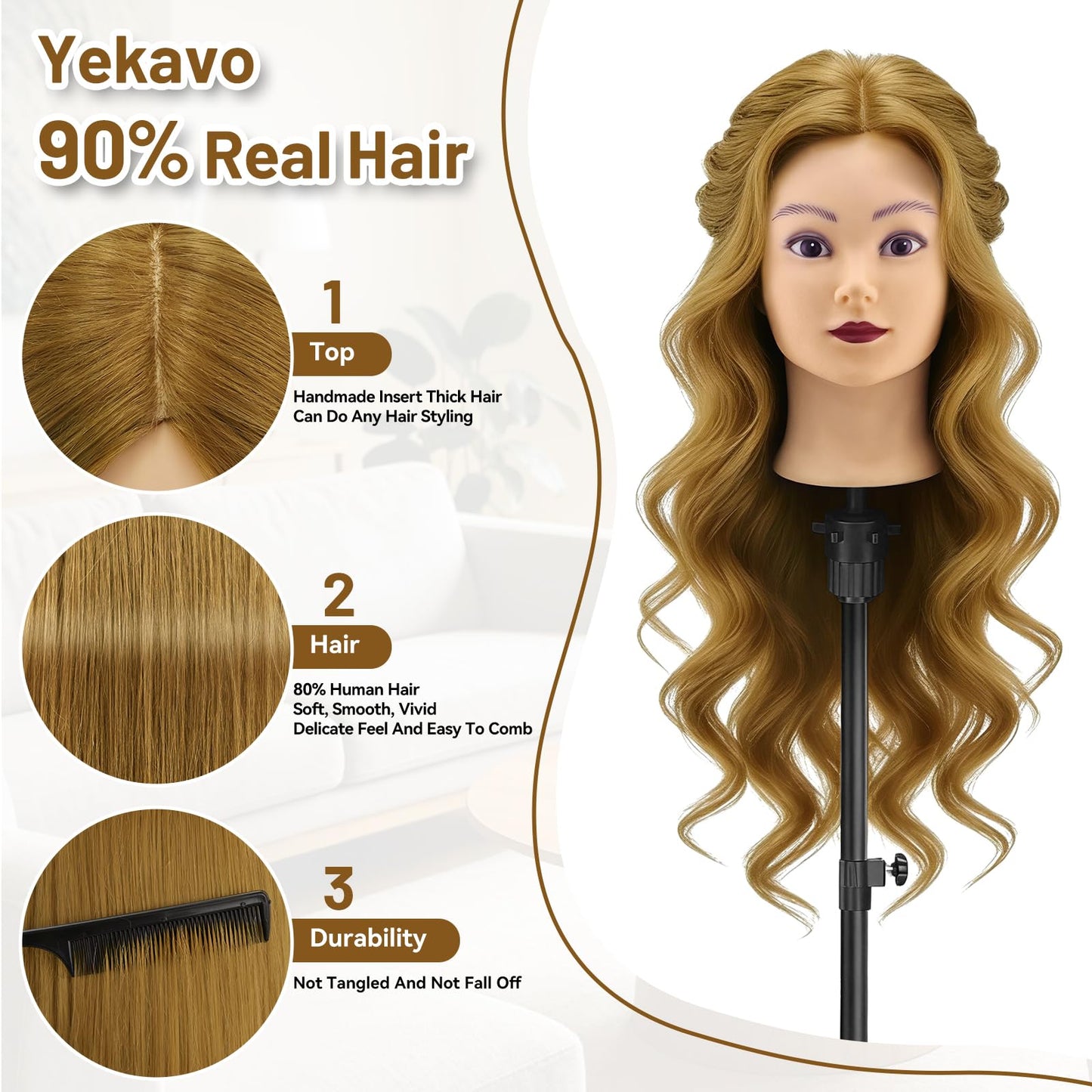 26" Mannequin Head with Hair for Hairdressing Training and Hair Styling