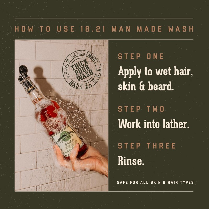 18.21 Man Made Original Spiced Vanilla 3-in-1 Body Wash, Shampoo, & Conditioner for Men, All Hair & Skin Types, Strengthens and Moisturizes in a Manly Aroma, 3.4oz