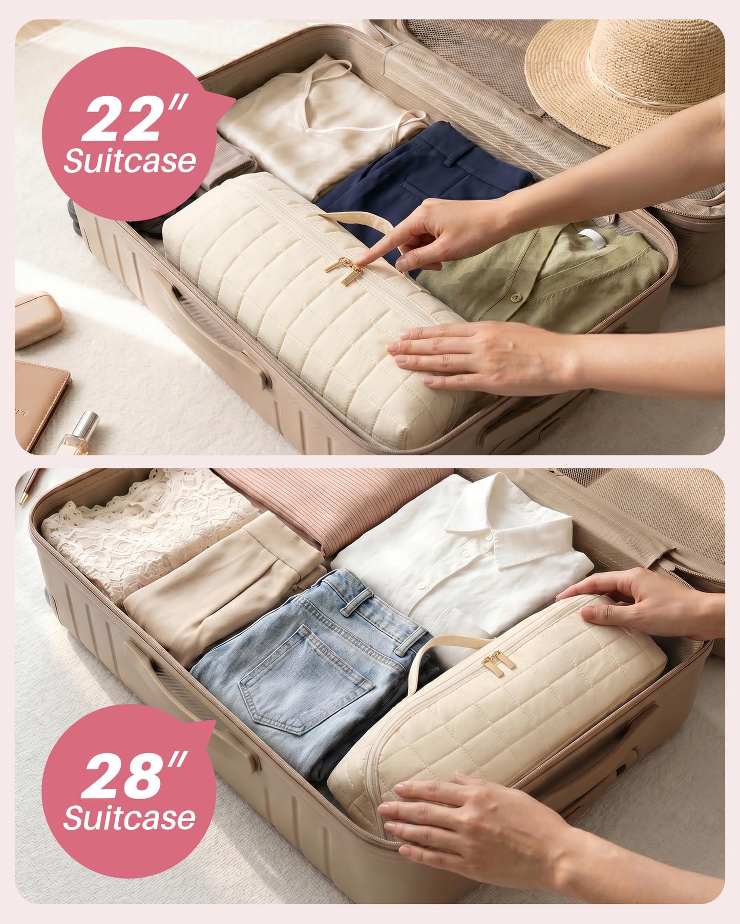 Noldena Hot Tools Travel Case with Heat Resistant Mat Pouch, Large Hair Tool Organizer Bag for Curling Iron Flat Iron Hair Dryer Hot Air Brush, Water Resistant Makeup Bag Gift for Women, Beige