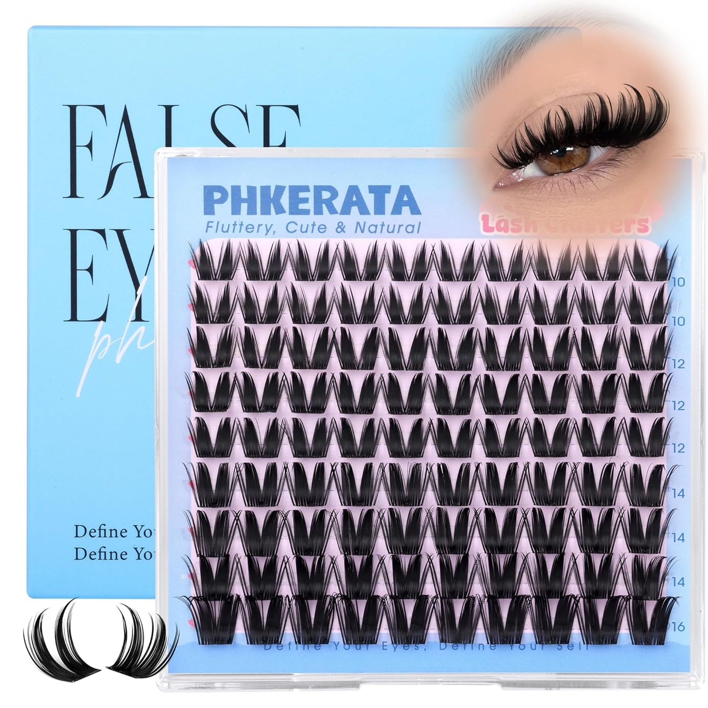 Wispy Lash Clusters - 12-14-16mm Natural Eyelash Extensions for Soft, Fluttery Look | 110 Pcs Ultra-Thin Band
