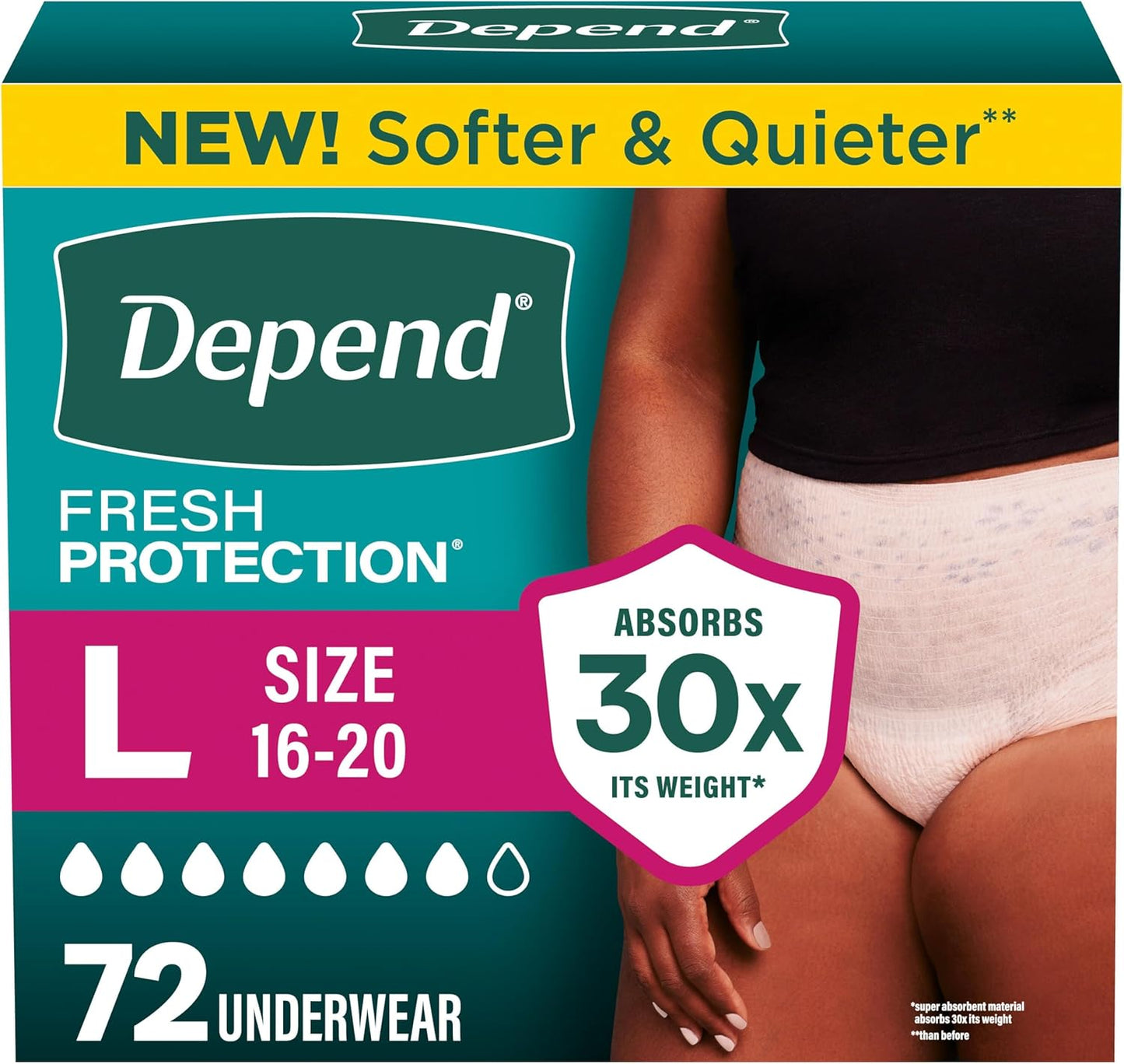 Depend Fresh Protection Adult Diapers - Maximum Absorbency Incontinence Underwear for Women | Large, Blush, 72 Count