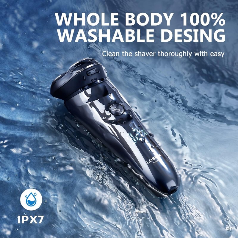 Men's Electric Shaver - LOBINH 3D Rechargeable Waterproof IPX7 Wet & Dry Shaving Electric Razor Rotary Shaver for Men with Pop-up Sideburn Trimmer,1 Hour Fast Charging, LCD Power Indicator - PA188