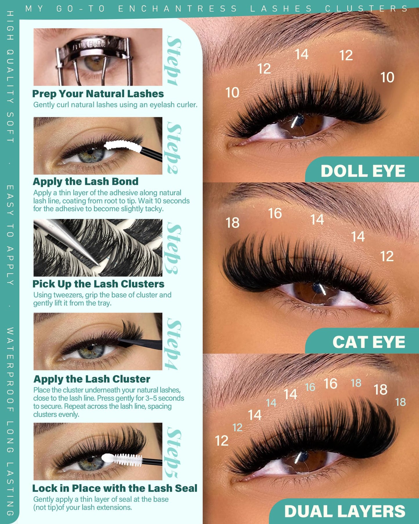 Enchantress Lash Clusters Volume Cluster Eyelash Extensions Wispy Eyelash Clusters 10-18mm Fluffy Individual Lashes Clusters D-Curly Eyelash Extension Soft Band Cluster Lashes DIY with Ease