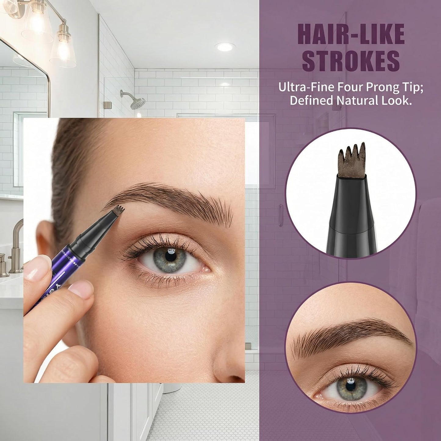 2-in-1 Eyebrow Pen with Tinting Gel - Waterproof Microblading Pencil | 5 Natural Shades, Dark Brown