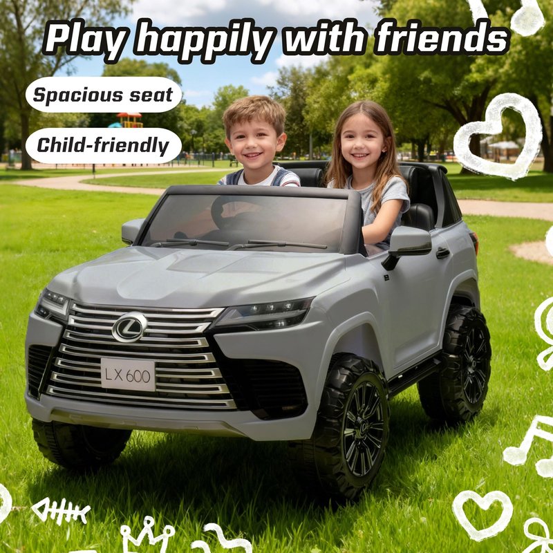 24V Ride on Toys for Big Kids, Licensed Lexus LX600 2 Seater Ride on Cars w/Remote Control, 4-Wheel Suspension, LED Lighting, Bluetooth, Power Display, Electric Car for Boys Girls, Gray