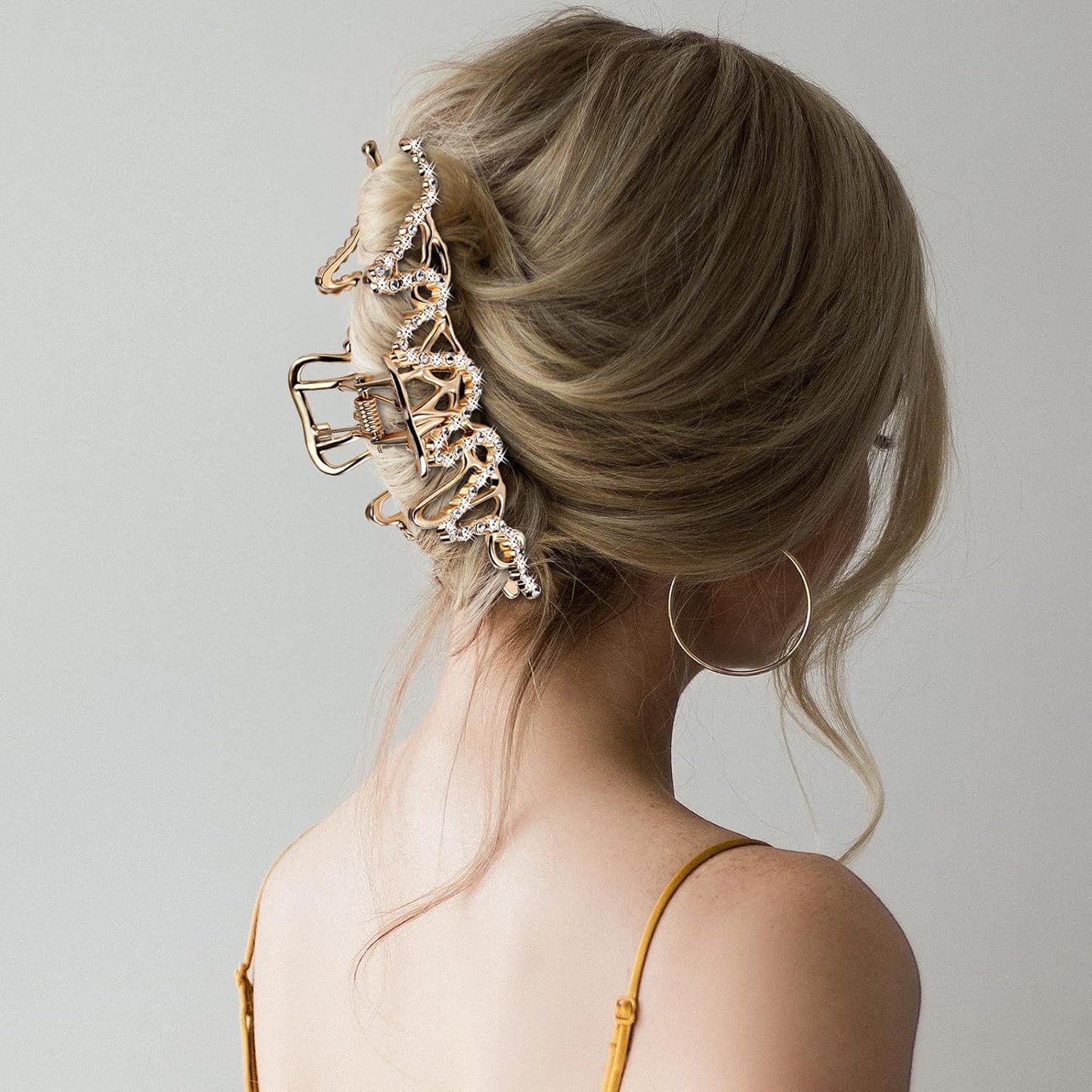 Large Hair Claw Clips for Thick Hair - Rhinestone Jumbo Jaw Clip | Strong Hold, Gold