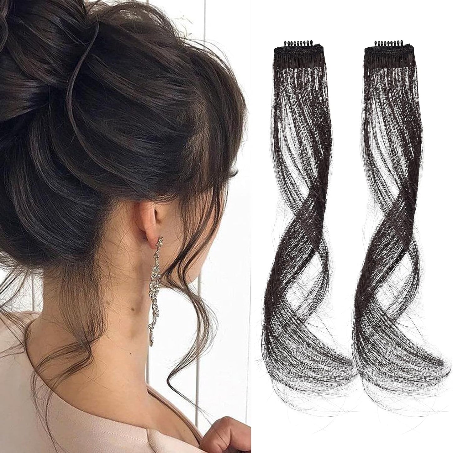 Long Side Air Bangs - Wavy Curly Clip-In Curtain Bangs for Women | 12 Inch Face-Framing Highlights in Grey/Brown/Silver/White