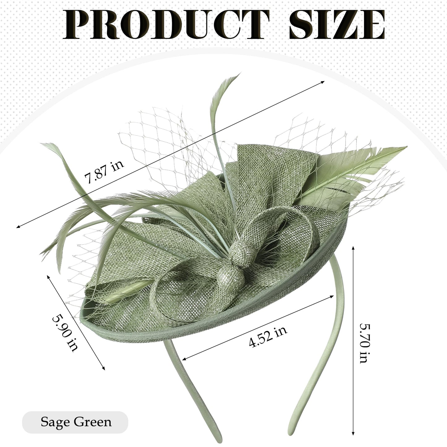 Zinniday Green Tea Party Hat - 1920s 50s Kentucky Hats Girl Victoria Feather Derby Fascinators with Veil Church Halloween Renaissance Masquerade Dress Up for Women, 7.87x5.9inch