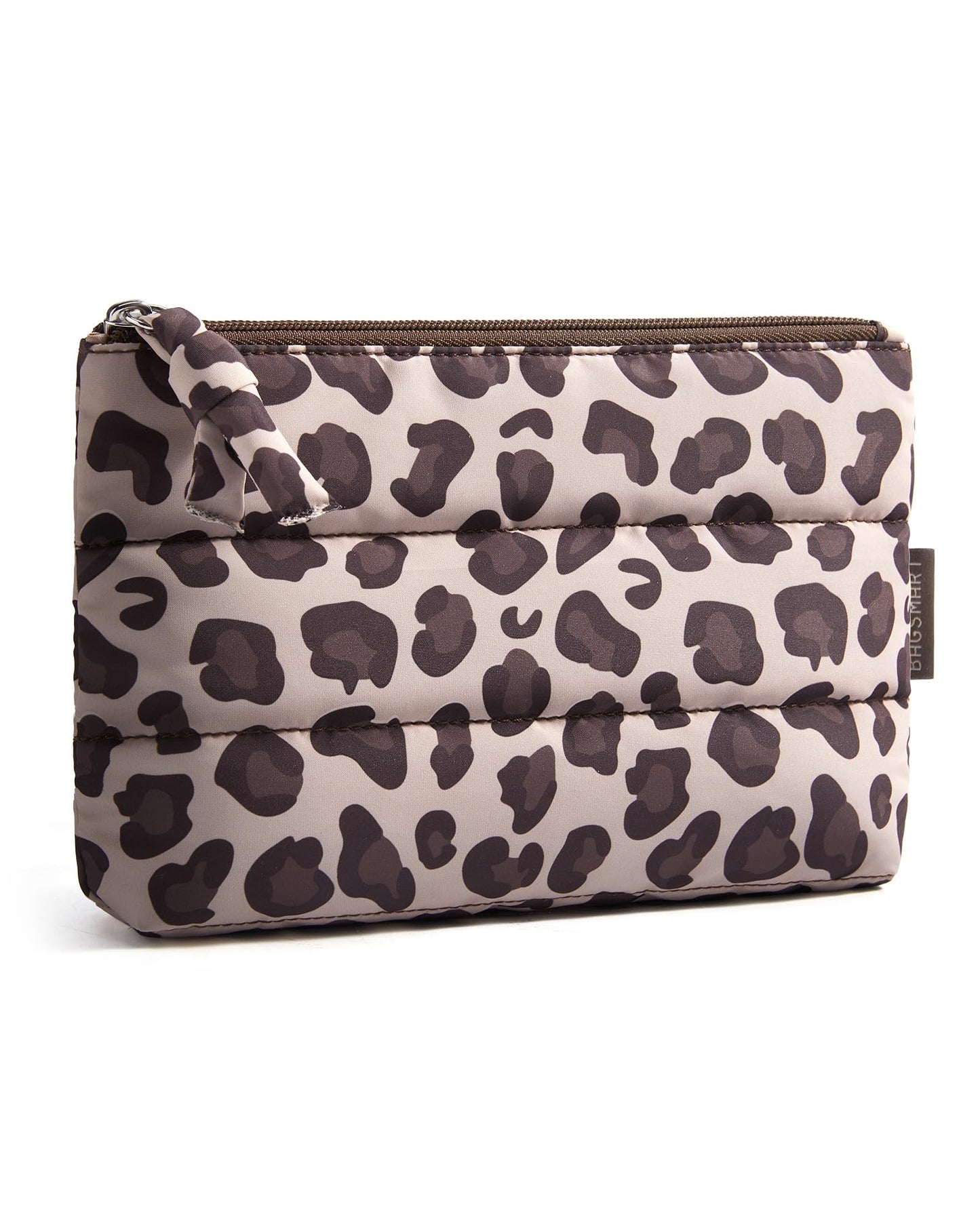 BAGSMART Small Leopard Makeup Bag, Slim Cosmetic Pouch with Zipper Charm