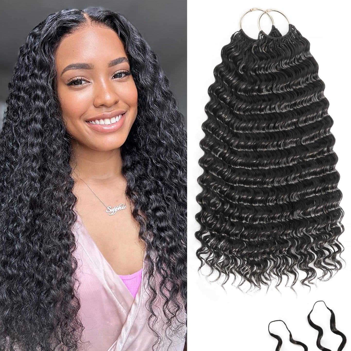 DFHIHCP Deep Wave Miracle Knots Feather Crochet Human Hair 14 Inch 120g