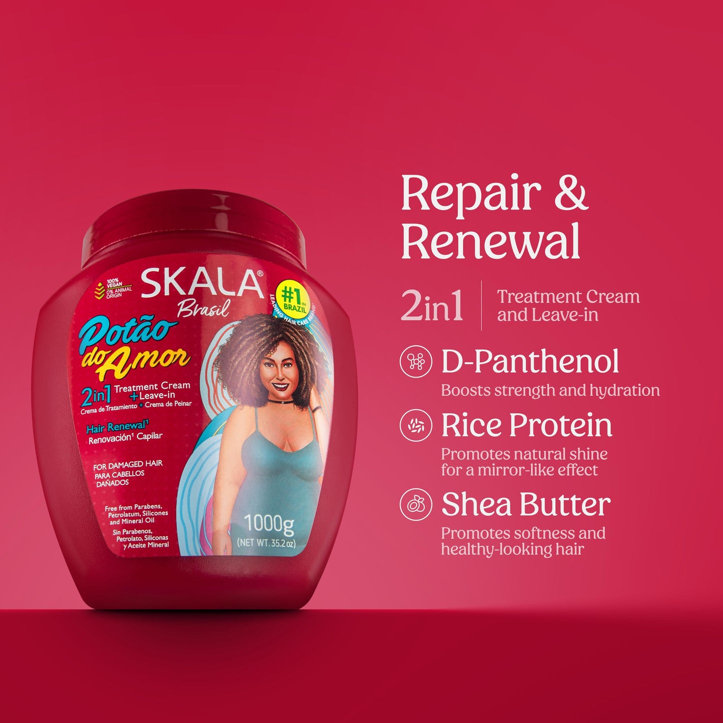 SKALA Potão do Amor 2-in-1 Treatment Cream and Leave-In Conditioner Multi-Ingredient Conditioning and Repair for All Hair Types, 35.2 oz
