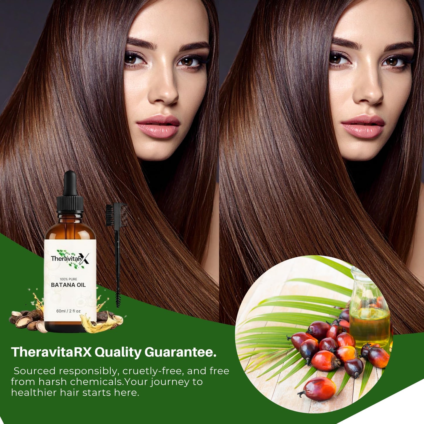 THERAVITARX 100% Pure Batana Oil for Hair & Skin, Cold Pressed Natural Moisturizing Oil for Dry Hair, Scalp & Skin Care, Glass Dropper, 60ml (2 fl oz)