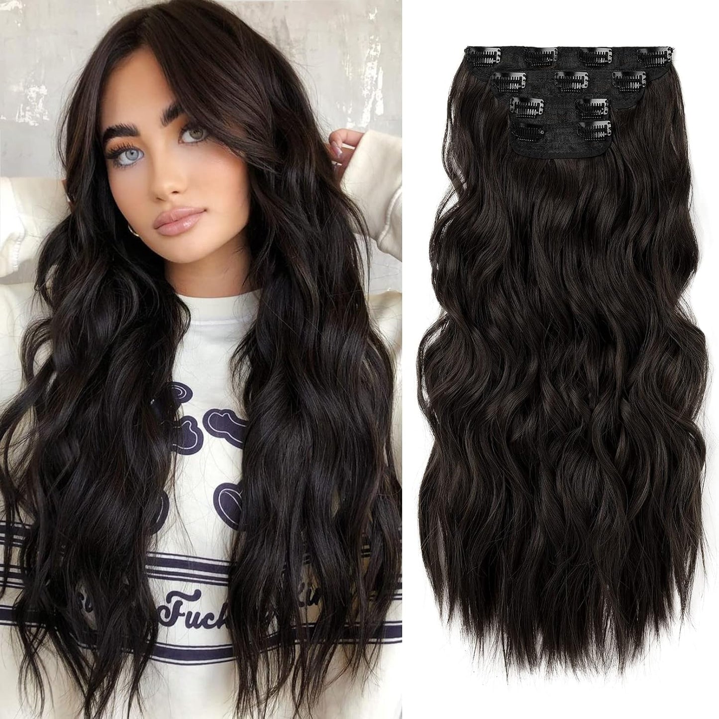 Clip-In Hair Extensions - 4PCS Natural Soft Synthetic Hairpieces for Women | Platinum Blonde