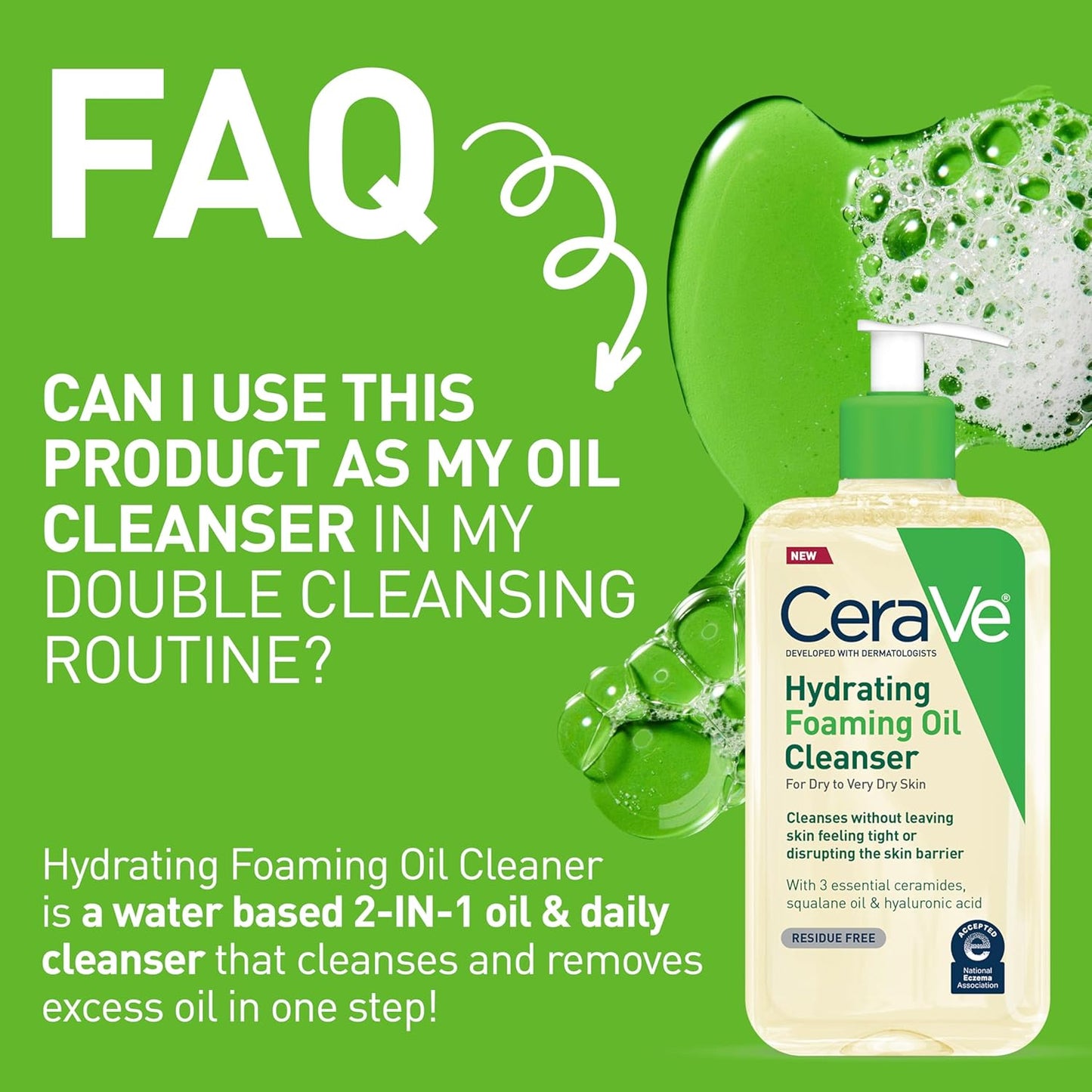 CeraVe Hydrating Foaming Oil Cleanser - Moisturizing Squalane & Hyaluronic Acid | 19 FL Oz for Dry Skin