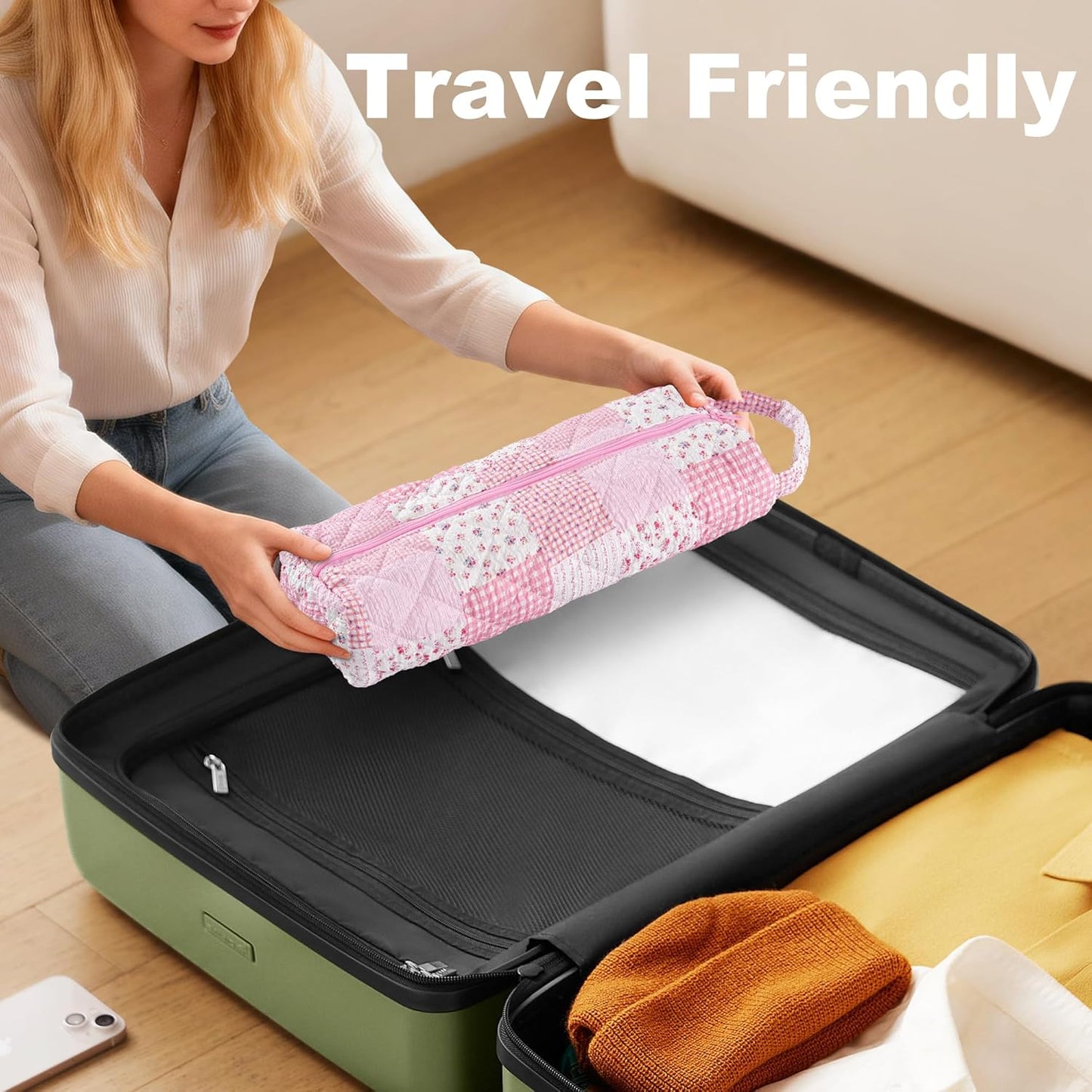 Quilted Hair Tools Travel Bag - Portable Organizer for Dyson Airwrap & Shark FlexStyle | Pink Plaid Floral