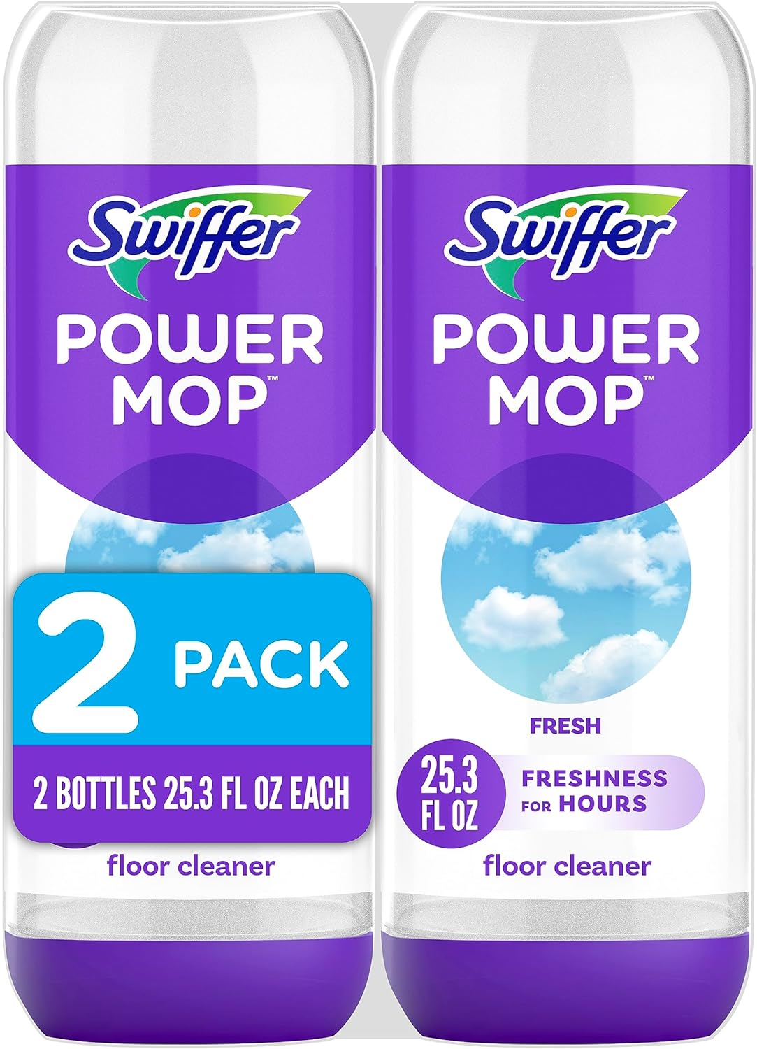 Swiffer PowerMop Liquid Floor Cleaner Refills - Fresh Scent Mopping Solution | 2 Count Multi-Surface Replacement Bottles