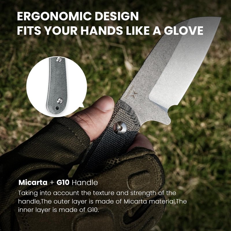 Kizer Deckhand Fixed Blade Hunting Knife with Sheath, D2 Blade Camping Knife G10+Micarta Handle Lightweight EDC Fixed Blade for Men Women Outdoor, for Hunting Survival 1062A1