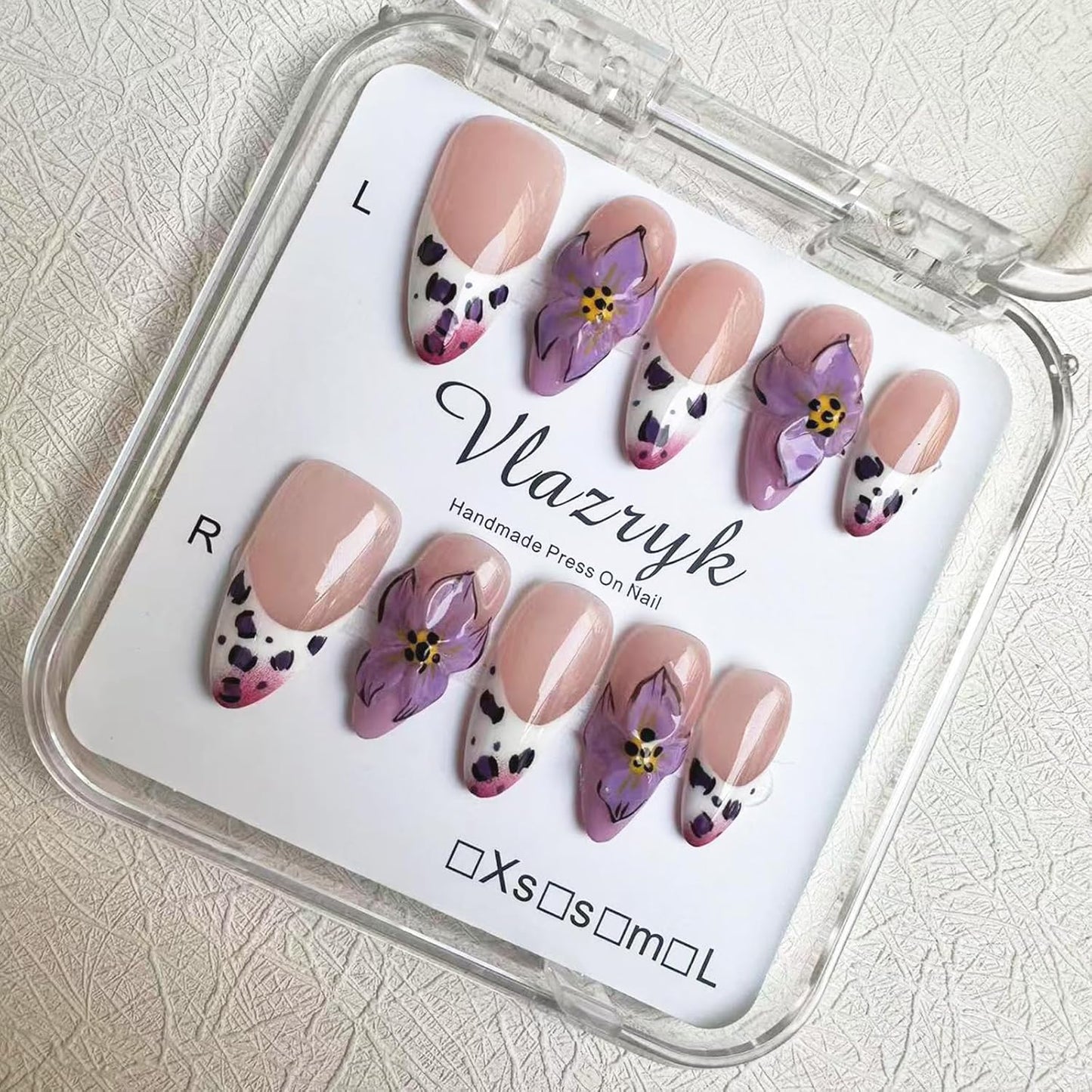 Brown French Tip Press On Nails - 3D Metallic Rhinestones | Medium Almond Reusable Acrylic False Nails (10 PCS)