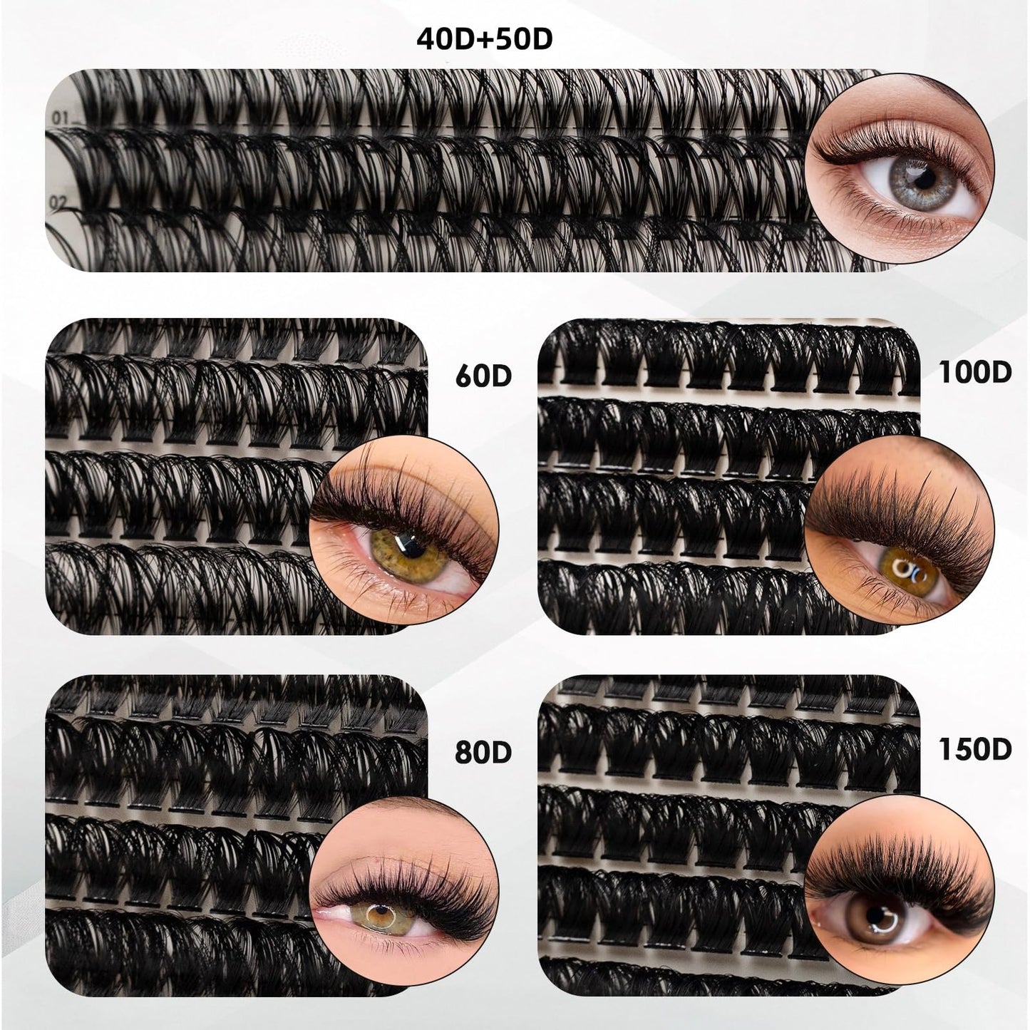 Lash Clusters 564pcs Eyelashes Clusters Extensions Kit DIY Cluster Eyelash Extensions Lash Clusters Kit With Lash Bond and Seal Lash Tweezers 40D+50D+60D+80D+100D+150D