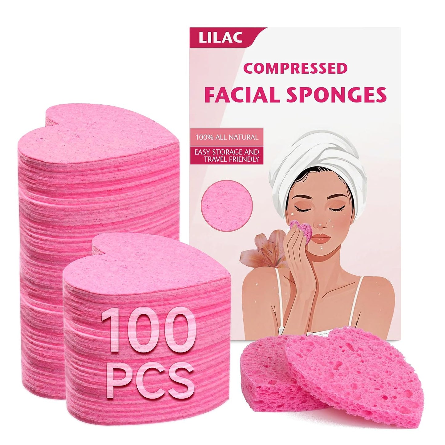 Compressed Facial Sponges - 100% Natural Cellulose Eco-Friendly Makeup Sponges for Gentle Cleansing & Exfoliating | 100 Count, Round White