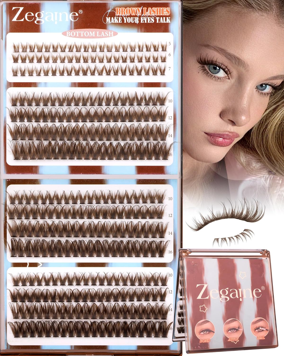 Brown Lash Clusters - Natural Look Eyelash Extensions | 300 Pcs Wispy D-Curl 10-16MM