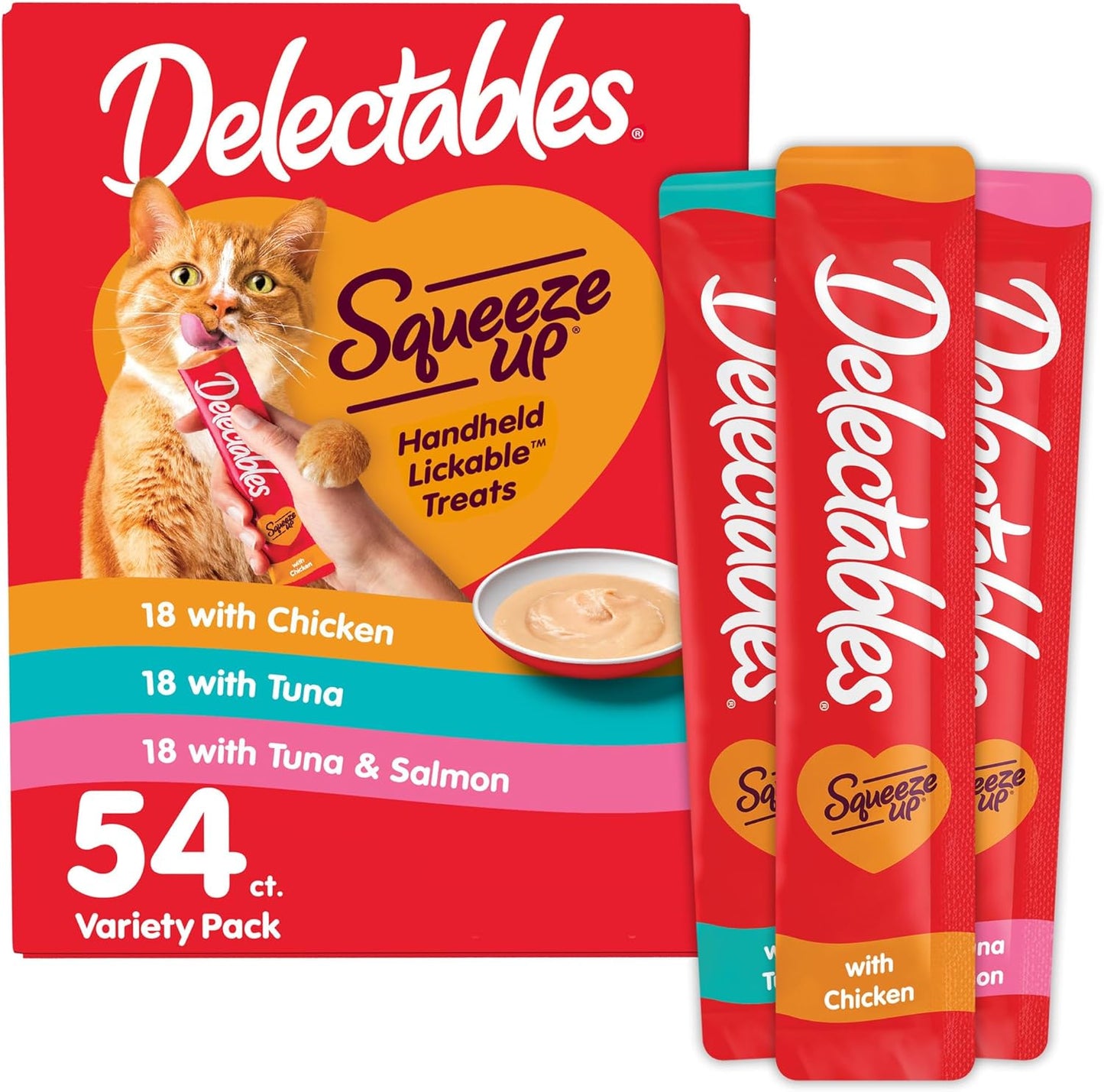 Delectables Squeeze Up Cat Treats - Creamy Lickable Puree Variety Pack | Grain-Free, 24 Tubes, 0.5 Ounces Each