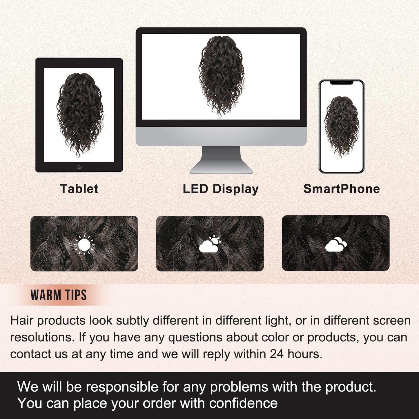 Flufymooz Ponytail Extension, 12" Short Claw Ponytail Extension Wavy Curly Jaw Clip in Pony tails Hair Extension Natural Synthetic Hairpiece for Women (Black Brown)