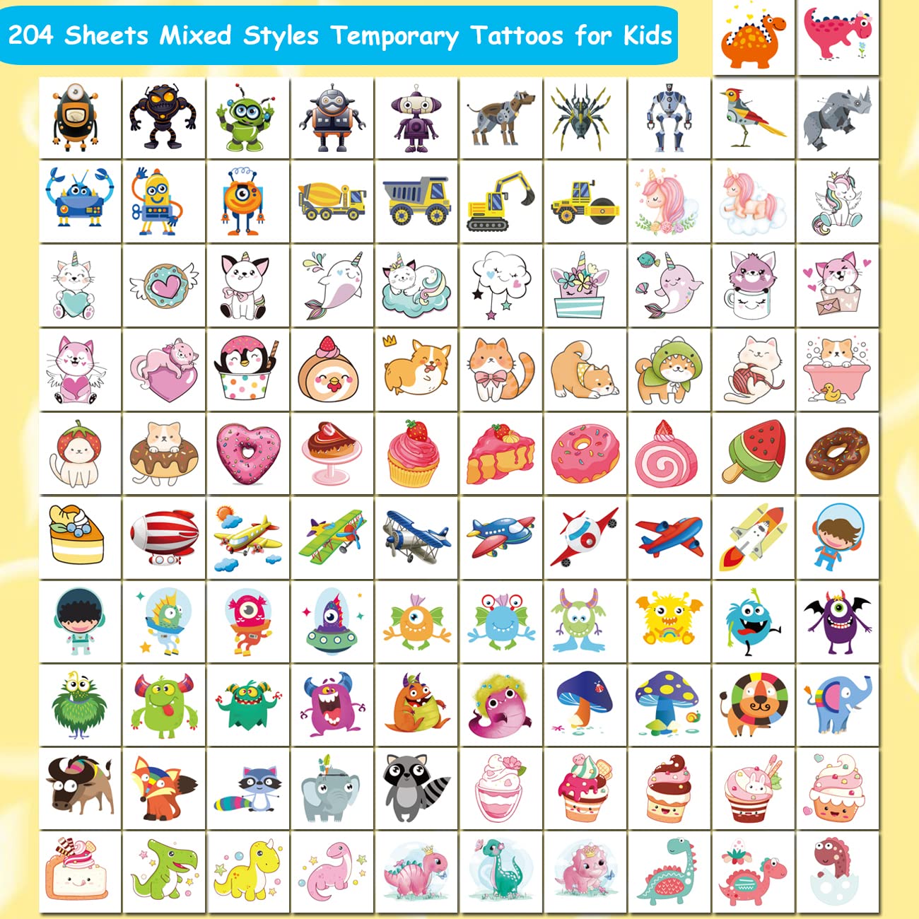 204 PCS Temporary Tattoos for Kids - Fun Birthday Party Favors | Individually Wrapped Designs