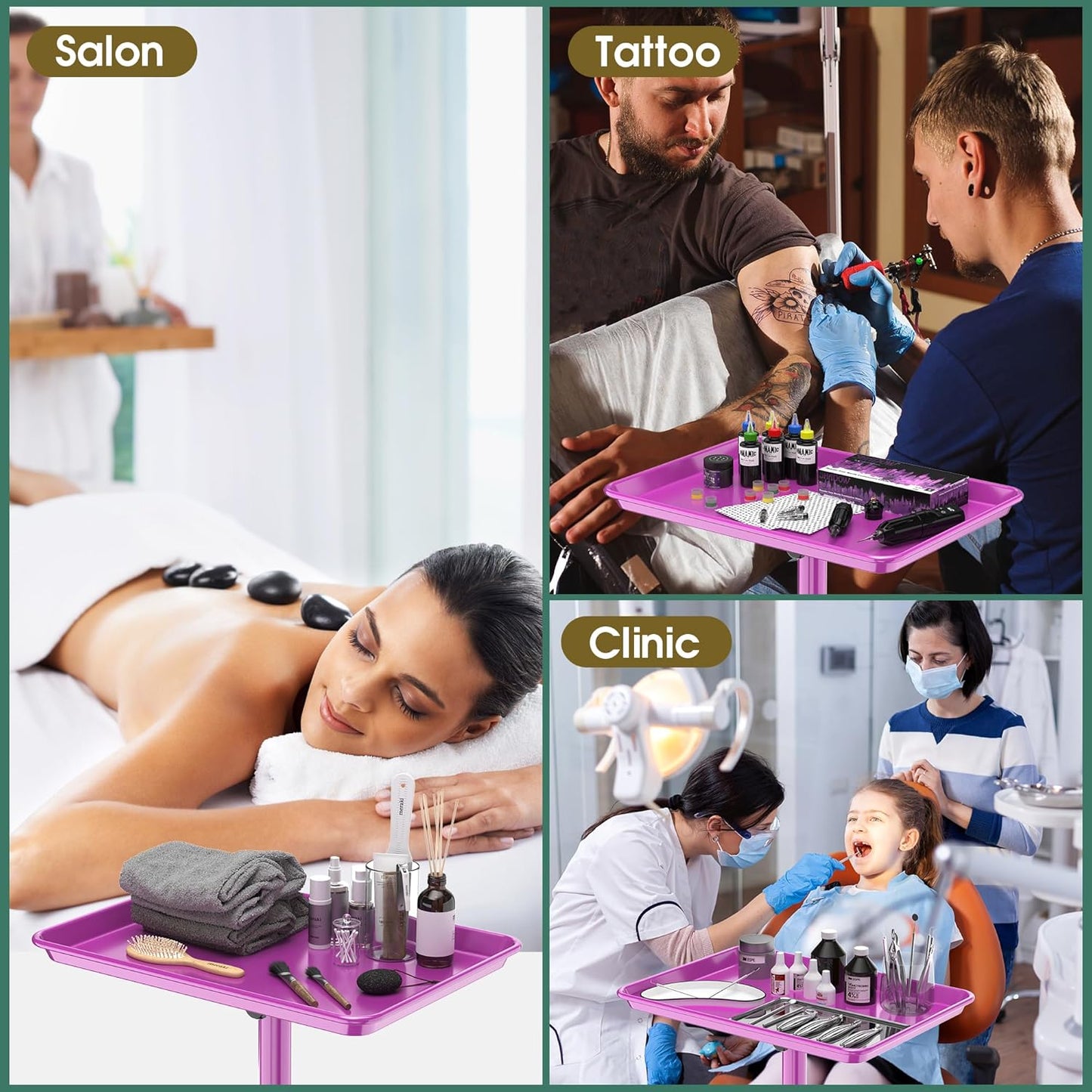 Tattoo Tray - Rolling Salon Cart with Wheels for Hair Stylists | Purple Color