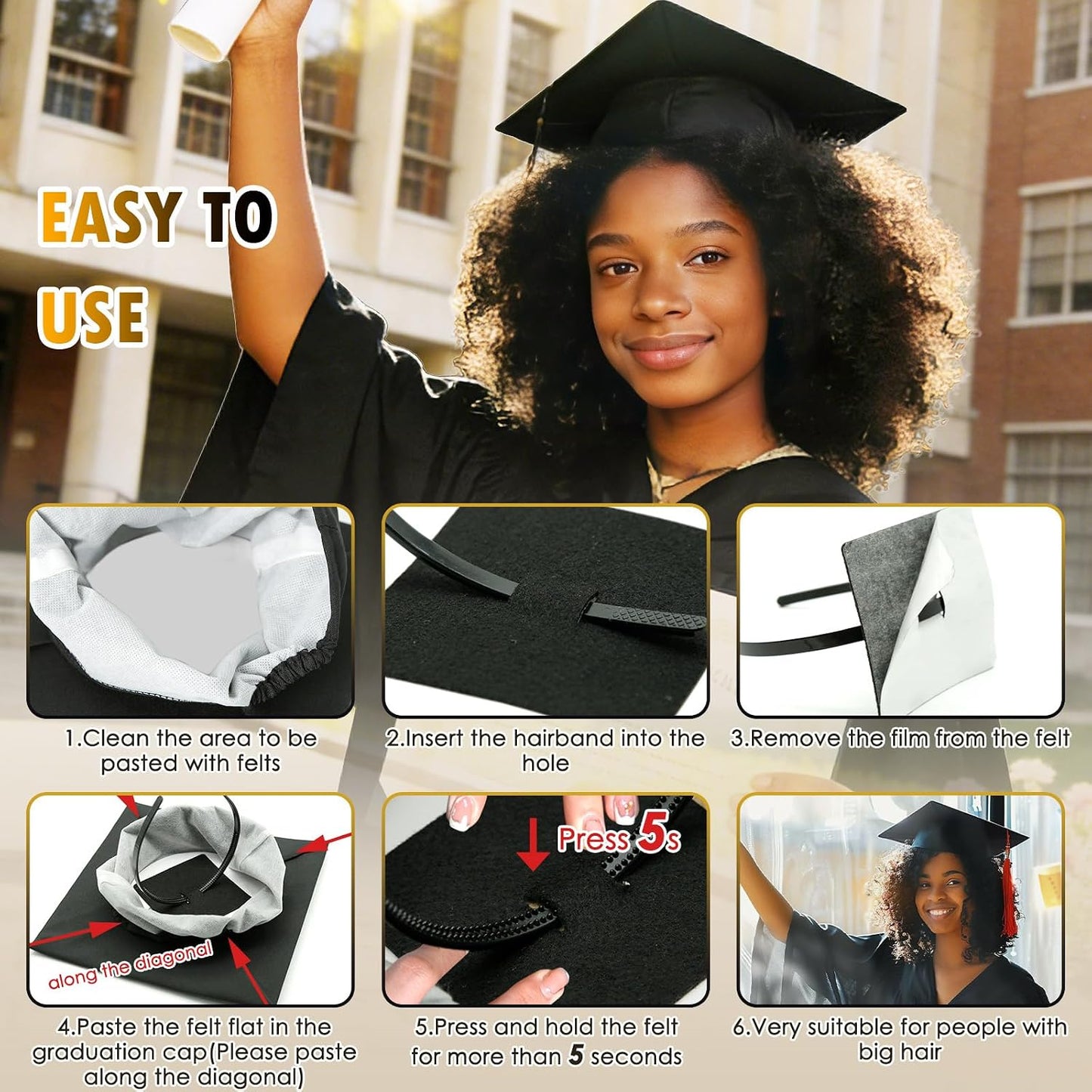 Graduation Cap Headband - Anti-Fall Hair Accessory for Curly Hair | Comfortable Fit