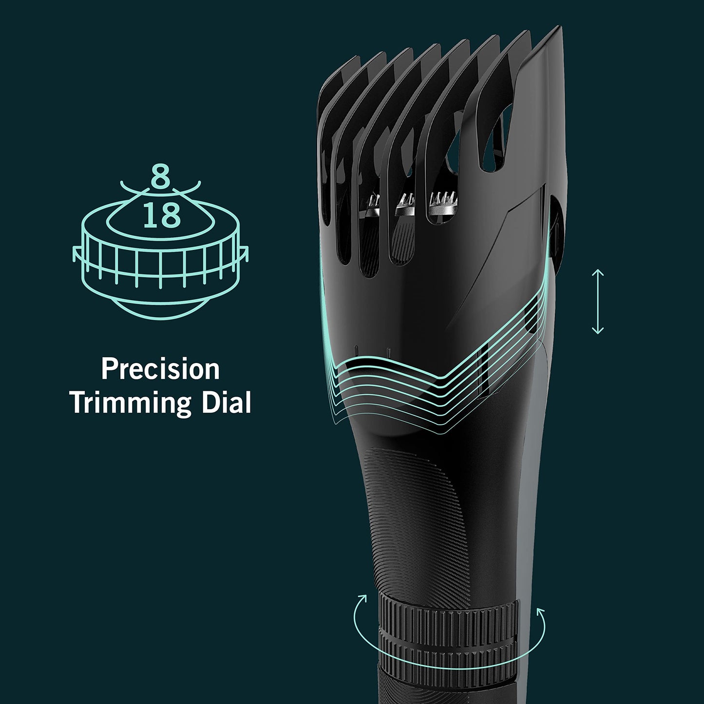 Perry Ellis Precision Trimmer for Men Cordless Electric Hair Clipper with Adjustable Dial 1–20mm, Beard & Mustache Grooming Kit, Charging Stand, USB Adapter, 45 Min Runtime, Cleaning Kit Included