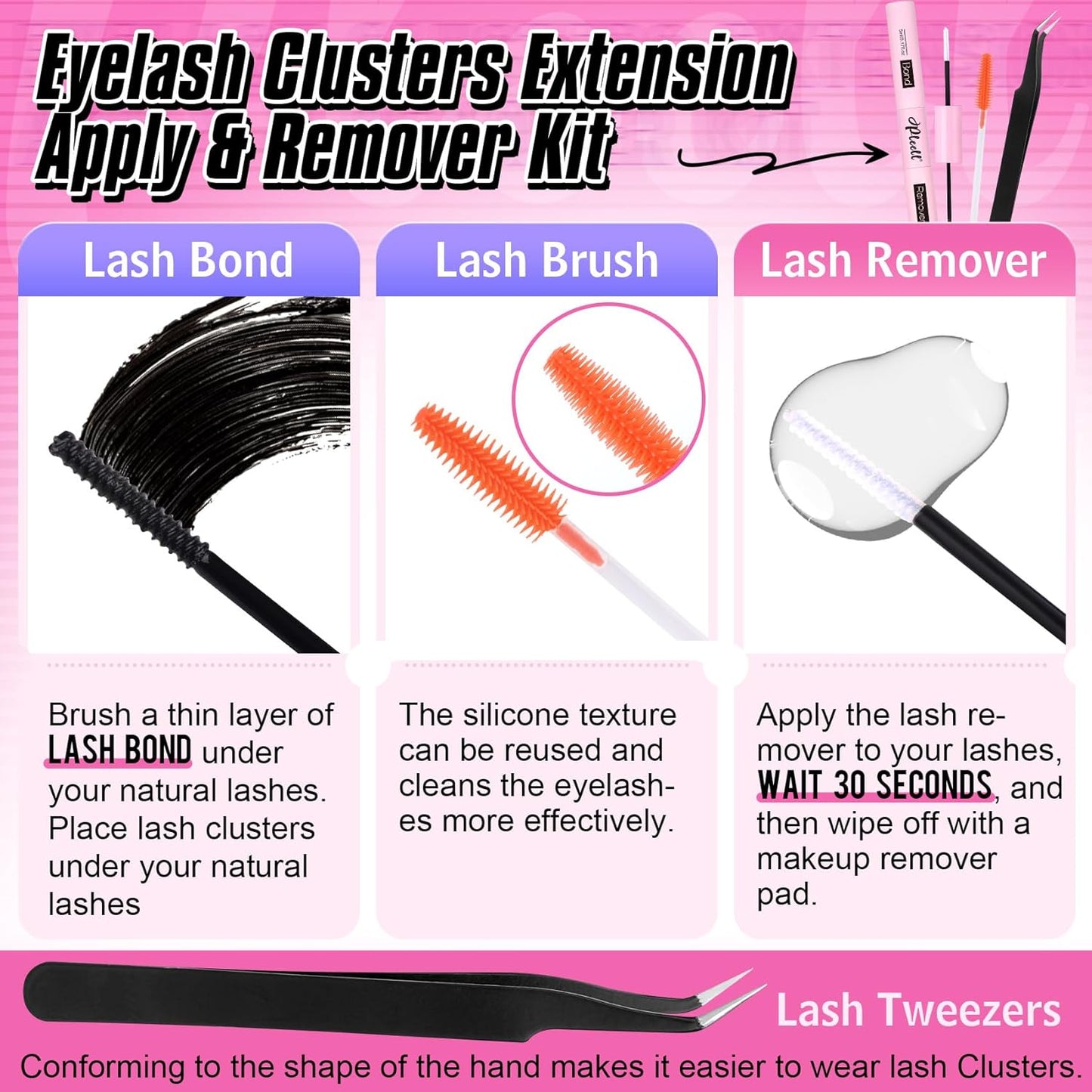 Fluffy Lash Extension Kit - 180PCS Wispy Natural Lash Clusters 10-18MM | Includes Bond, Remover & Applicator
