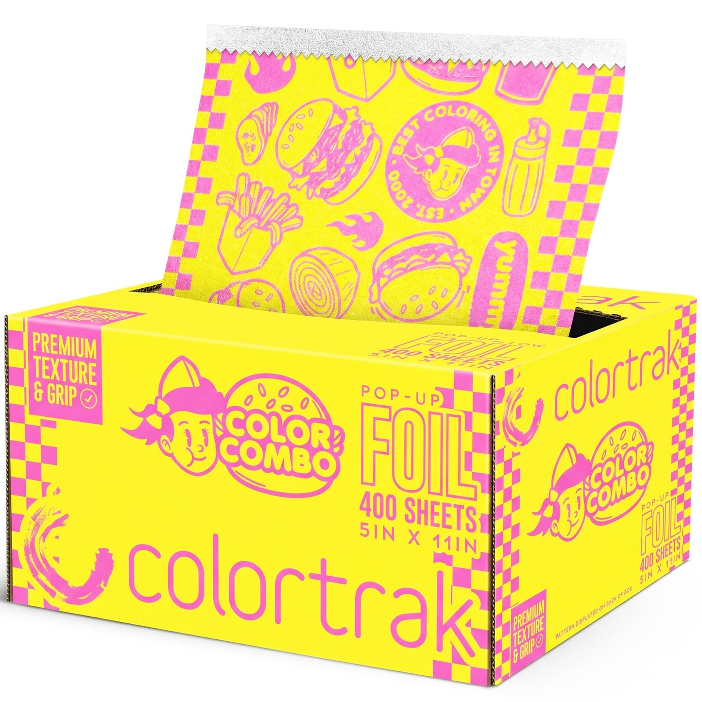 Colortrak Color Combo Popup Foil, Precut Sheets, 5 x 11" Embossed Aluminum Foils for Highlighting, Balayage and Coloring, 400 Count