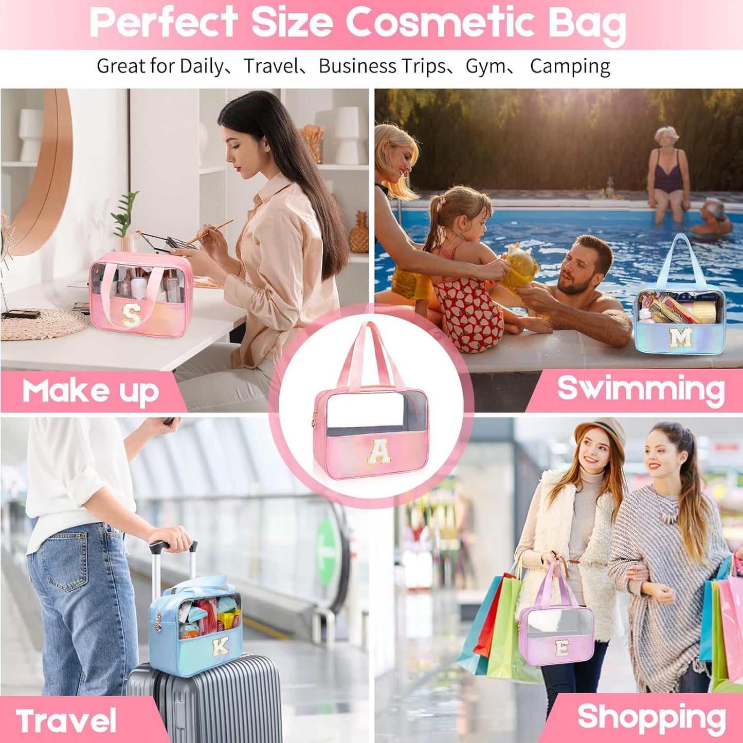 Personalized Pink Clear Makeup Bag - Large Cosmetic Organizer for Travel | Ideal Gift for Women & Girls