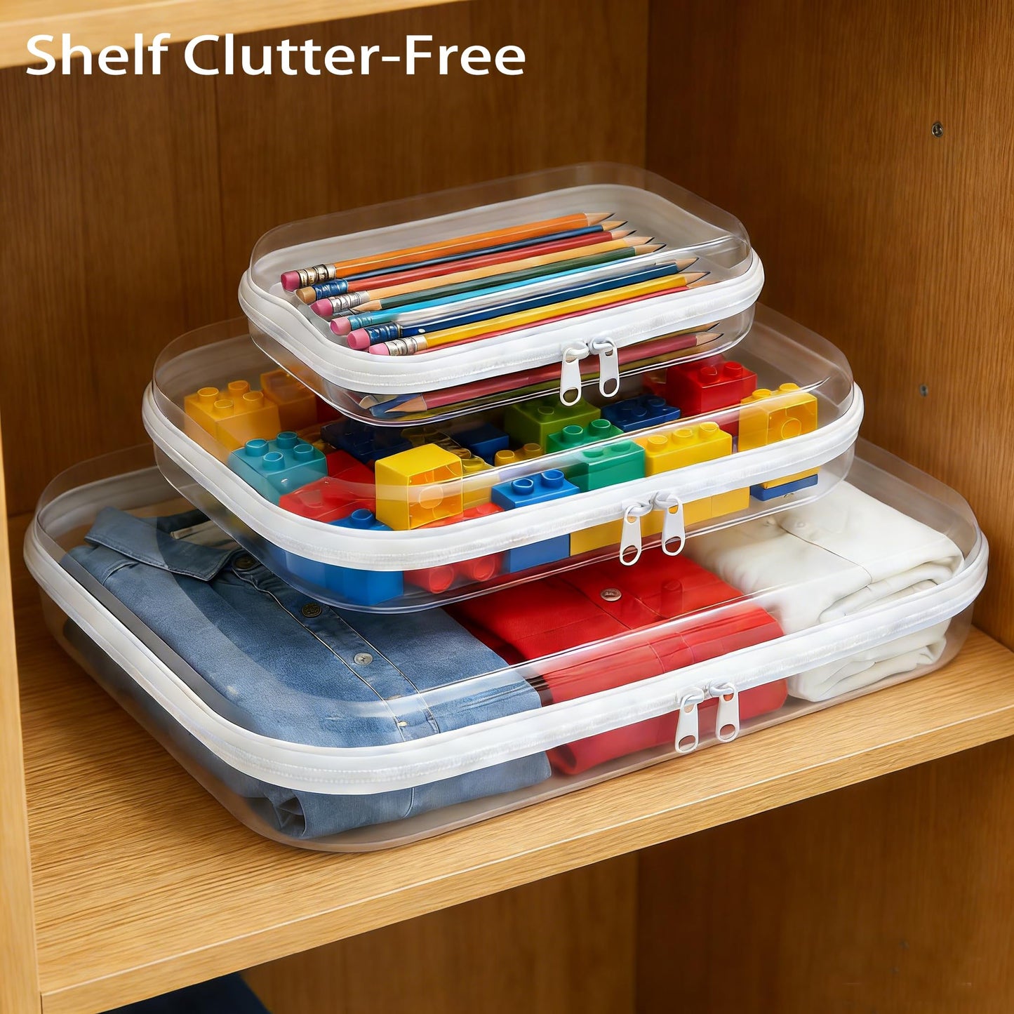 3PCS Clear Hard Shell Zipper Case,Zipper Pouches Hard Shell,Clear Toiletry Bag,Travel Makeup Bag Organizer,Toy Storage Containers,Hard Shell Plastic Case,Portable Transparent Diaper Organizers(White)