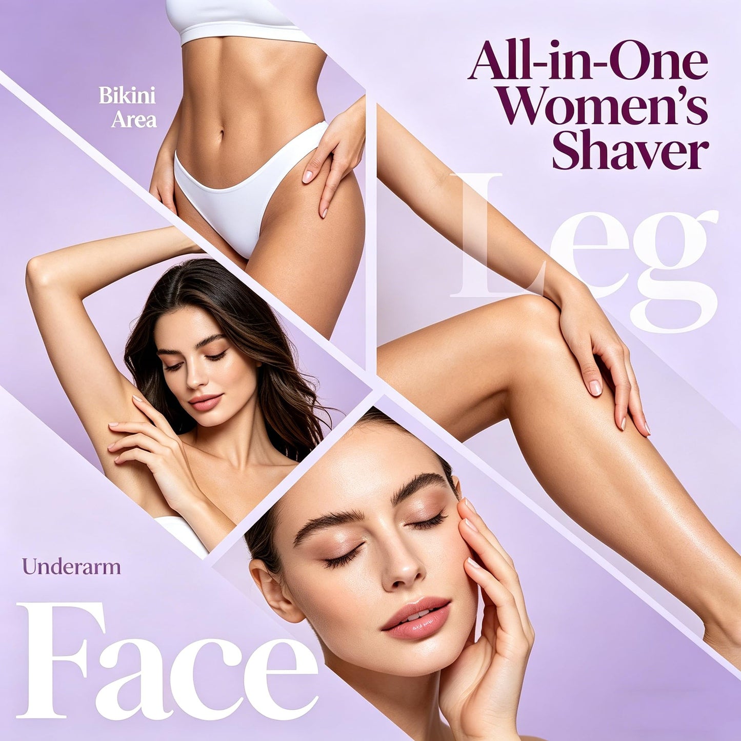 Bikini Trimmer for Women,2 in 1 Dual Head Bikini Shaver & Body Shaver,Cordless & Waterproof Electric Bikini Trimmer for Women, Painless Hair Removal with Silky Glow Finish,Purple9