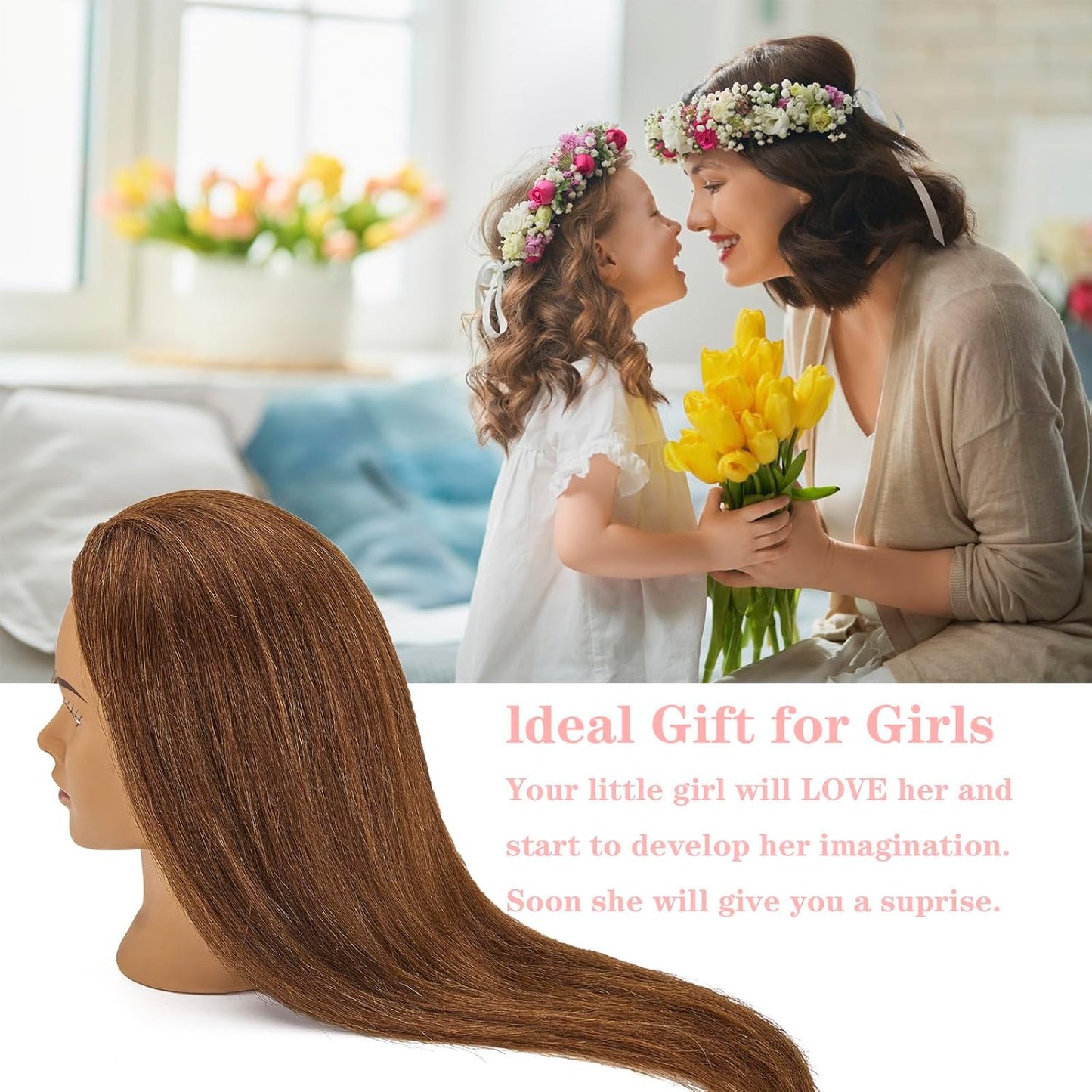100% Human Hair Mannequin Head - Hair Styling Training Doll for Cosmetology | Includes Clamp Holder