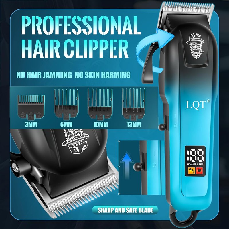Professional Hair Clippers for Men - Cordless Barber Clippers with Precision Trimmer & Dual Foil Shaver | Gradient Blue Grooming Kit