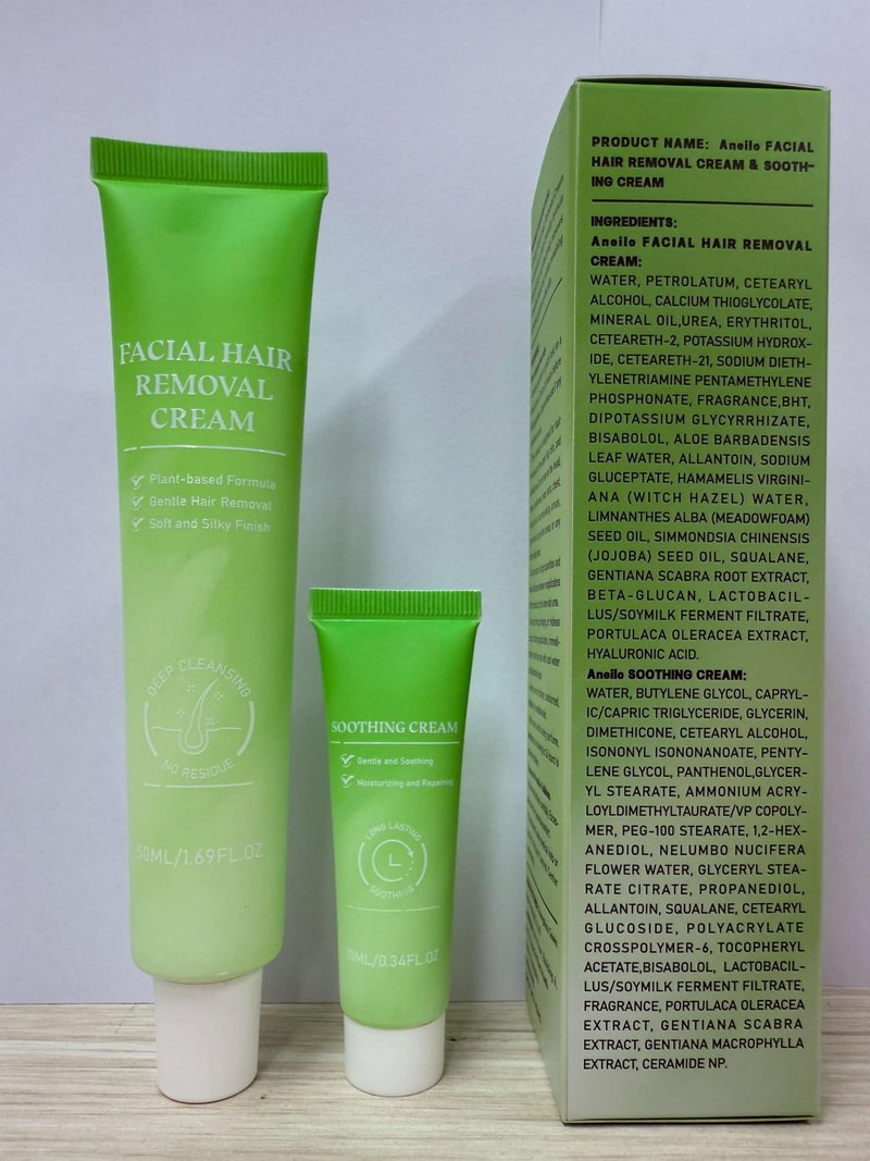 Facial Hair Removal for Women, 5-Minute Painless Face Hair Removal with Soothing Cream | At-Home Depilatory for Upper Lip, Chin & Sideburns | Sensitive Skin Friendly | Smooth Up to 7 Days, 4.06 Fl Oz