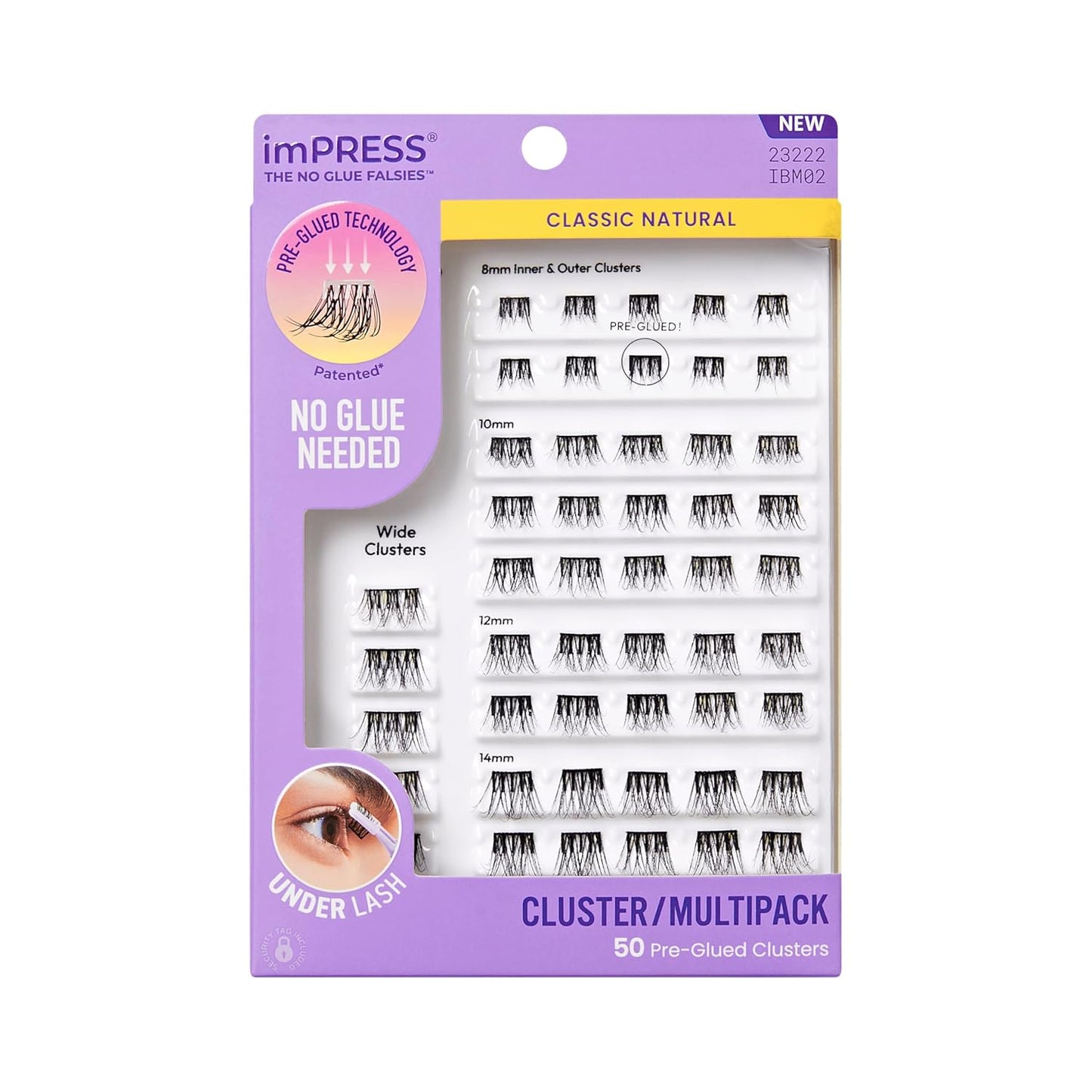 KISS imPRESS Strip Lash Kit - Pre-Glued Classic Natural Black False Eyelashes | 2 Pairs
