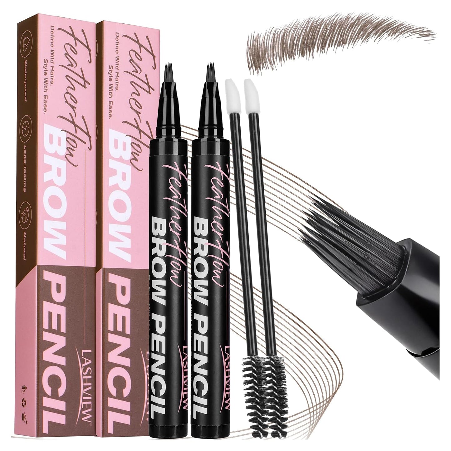 3D Microblading Eyebrow Pen - Waterproof & Smudge-Proof Natural Brow Definer | 2 Pack, Light Brown