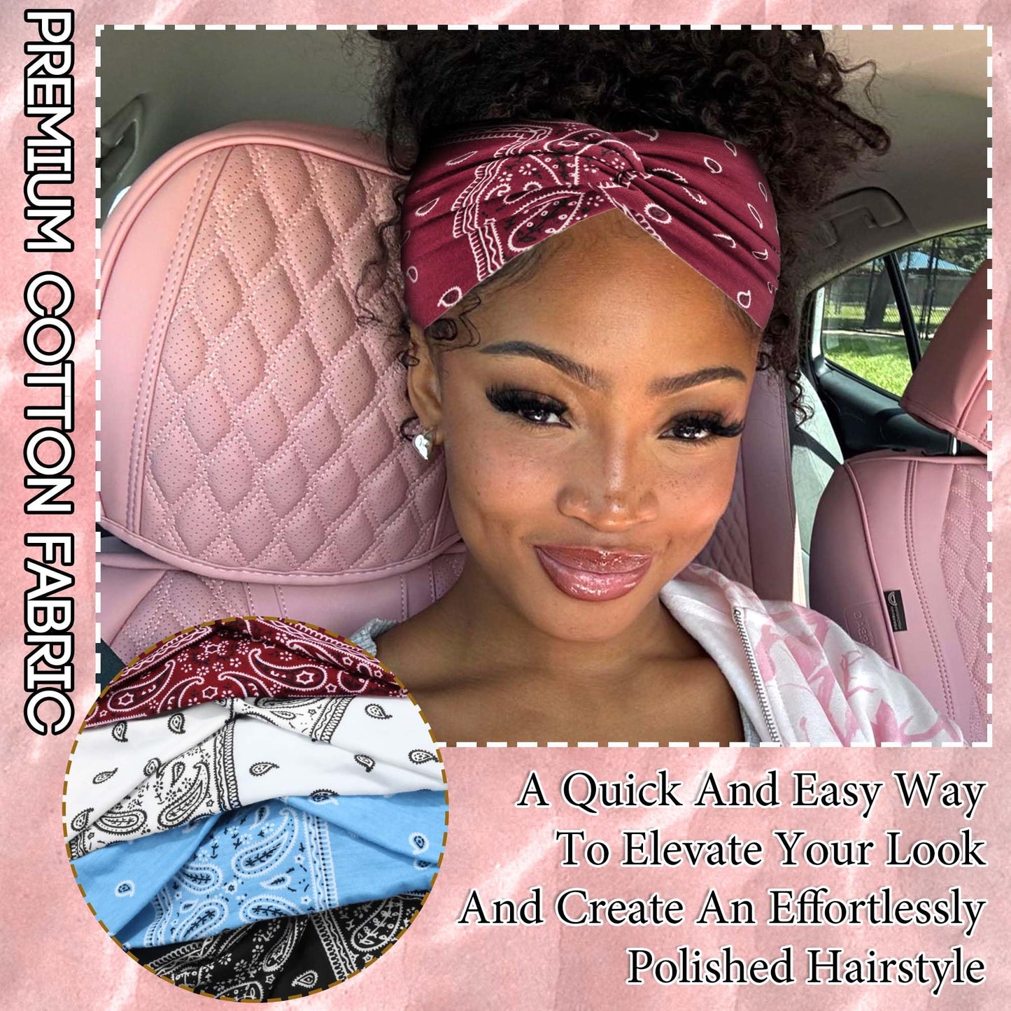 FARSYOD African Boho Headbands For Women's Wide Elastic Hair Bandana 4Pcs