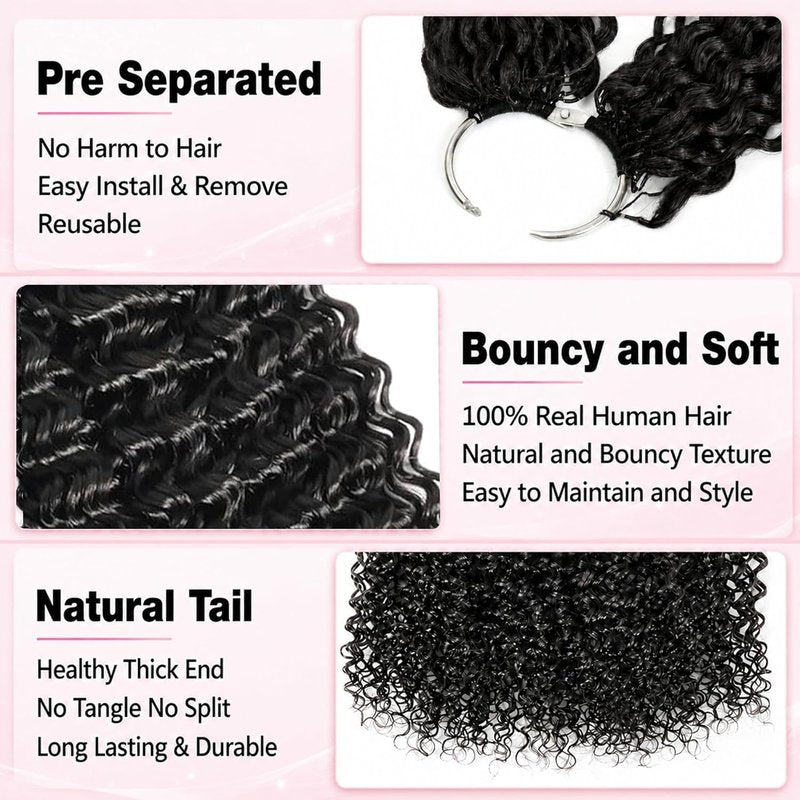 Feather Crochet Hair Extensions - 18 Inch 120g Invisible Miracle Knots | Jerry Curly Pre-Separated for Boho Braids - Natural Black