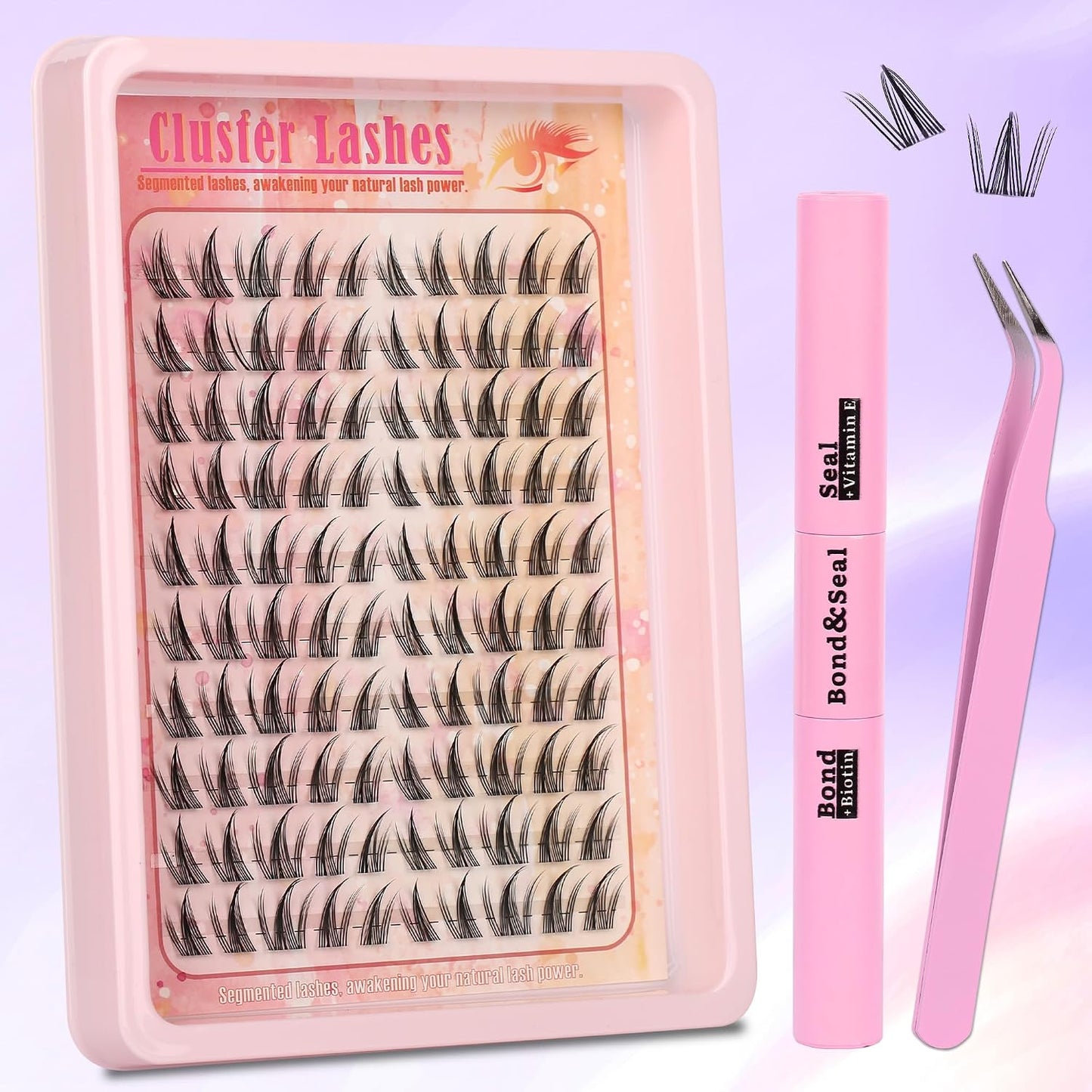 Lash Extension Kit - 640 Pcs Volume C Curl Eyelash Clusters | DIY Cluster Extensions with Bond & Tweezers