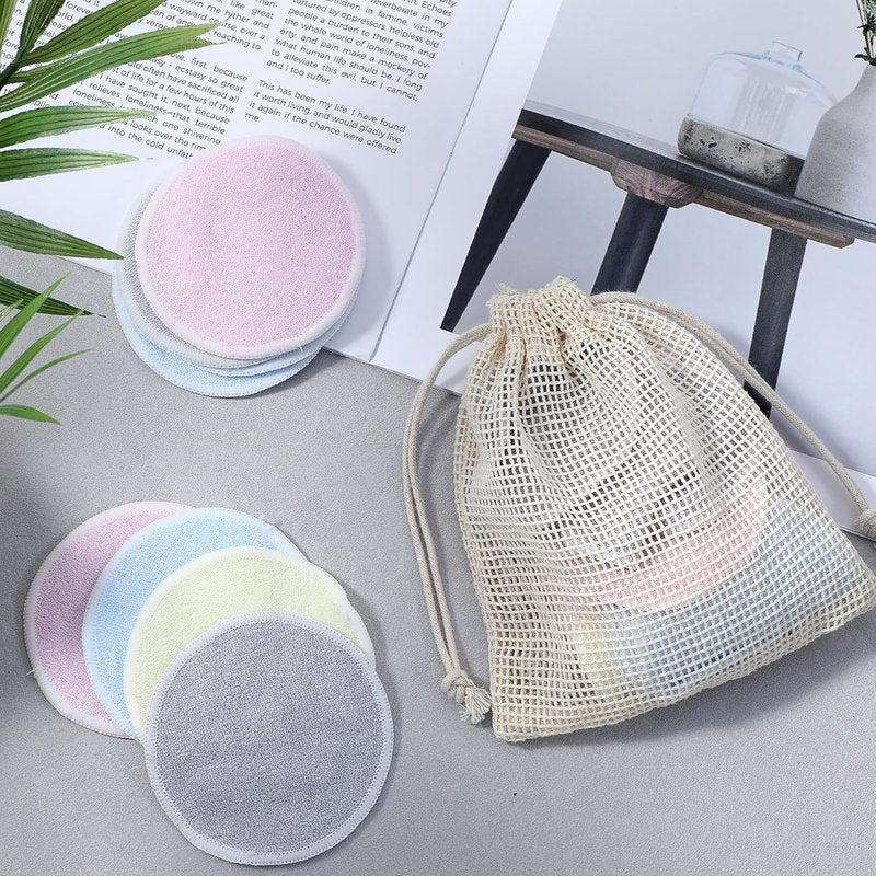 Reusable Makeup Remover Pads - 24 Multicolor Soft Microfiber Cloths with Washable Mesh Bag | Eco-Friendly Toner Rounds