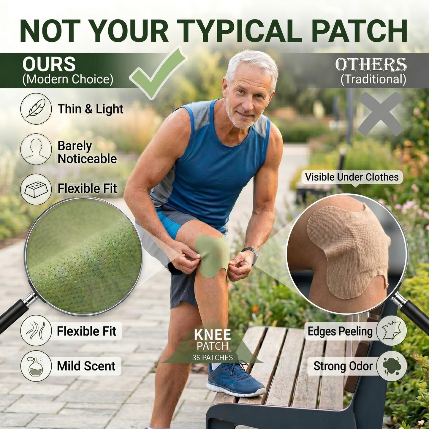Herbal Knee Patches, 8-Hour Self-Heating Wormwood Warm Compress for Stiff Joints & Tired Muscles, Ergonomic Deep Thermal Support Sticker for Adults & Seniors,36-Pack